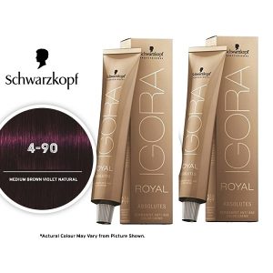 Schwarzkopf Igora Royal 4-90 Medium Brown Violet Natural Permanent Color - 2pks