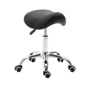 HOMCOM Cosmetic Stool 360° Rotate Height Adjustable Salon Massage Spa Chair Hydraulic Rolling Faux Leather Saddle Stool Mobility - Black