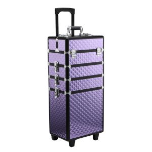HOMCOM Large Professional MUA Vertical Rolling Full Makeup Travel Train Case - Violet | Aosom Ireland