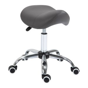 HOMCOM Cosmetic Stool 360° Rotate Height Adjustable Salon Massage Spa Chair Hydraulic Rolling Faux Leather Saddle Stool Mobility - Grey