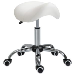 HOMCOM Cosmetic Stool 360° Rotate Height Adjustable Salon Massage Spa Chair Hydraulic Rolling Faux Leather Saddle Stool Mobility - Cream White
