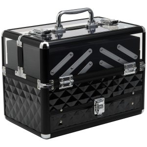 HOMCOM Reinforced Locking Mini Travel Makeup Jewelry Train Case Black W/ Handle | Aosom Ireland